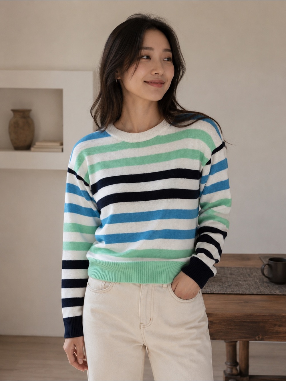 Zesica | Small | NWOT | Crewneck Sweater | Striped | Coastal | Classic